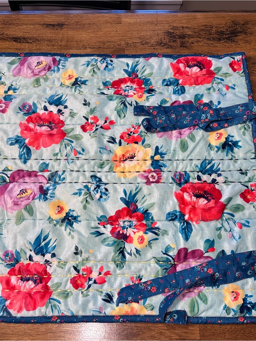 The Pioneer Woman Queen Light Blue Floral Quilted Sham with Multicolored Blooms